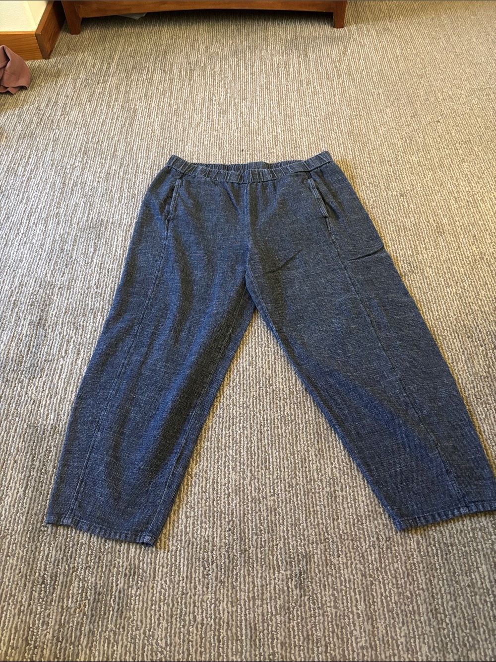 Eileen Fisher Slate Blue Cropped Elastic-Waist Pants